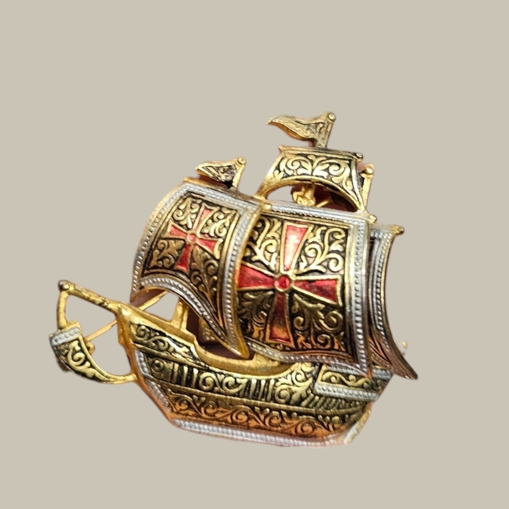 Gold and Red Decorative Ship Accent